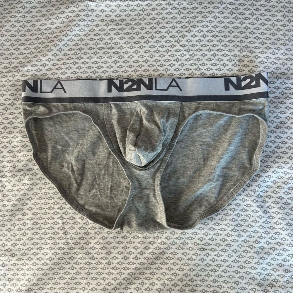 N2N Bodywear Grey Cotton Stretch Logo Pouch Briefs Size Large NWT